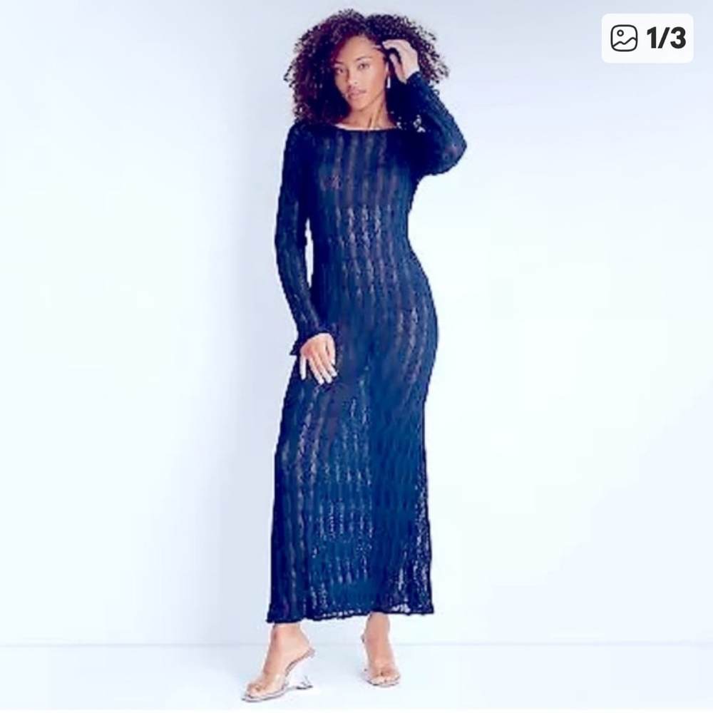Future Collective x Janee Naylor Long-Sleeve Sheer Knit Swim Coverup Maxi